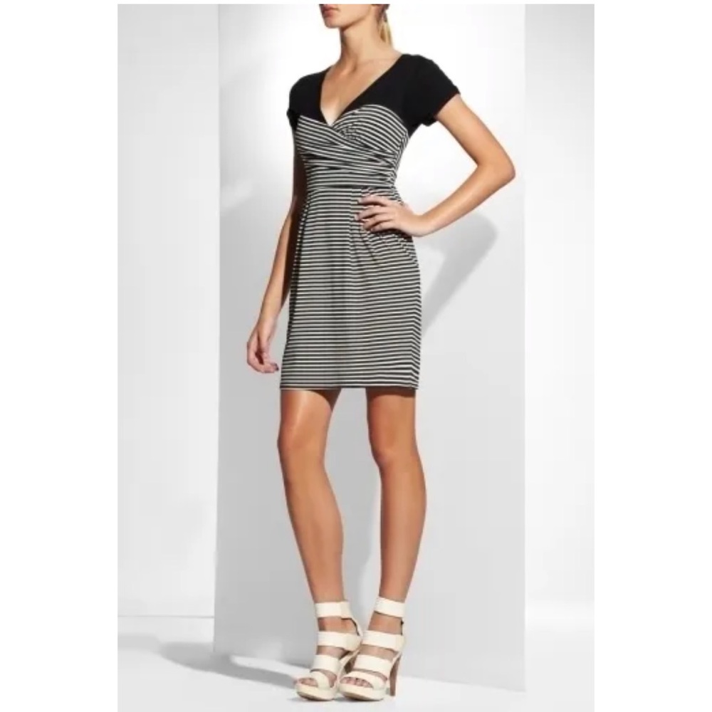 Bcbgmaxazria Short Sleeve Black Striped Dress